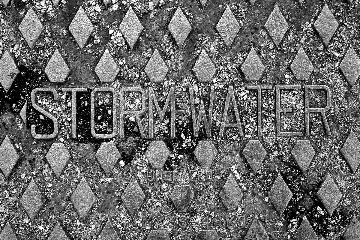 Storm water drain cover set into paving